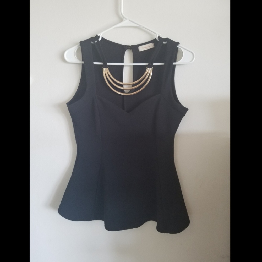 SARAH LA Black Peplum Tank Top